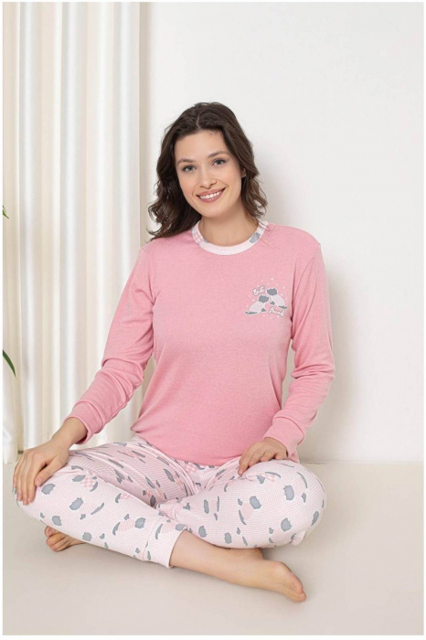 Pijama dama bumbac, imprimeu cadou cu baloane, mov 2055, embody.ro [2]
