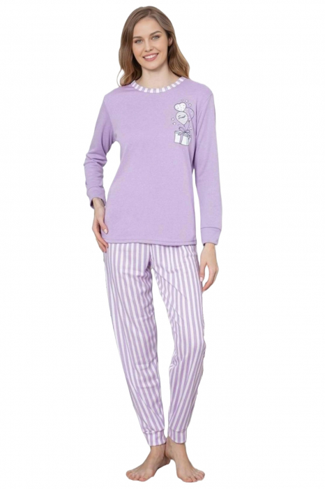Pijama dama bumbac, imprimeu cadou cu baloane, mov 2055, embody.ro [3]