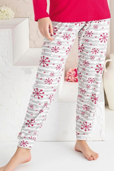Pijama dama bumbac, imprimeu Craciun fulg de nea, rosu, embody.ro [3]