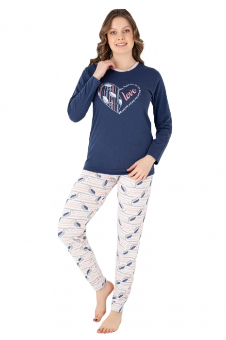 Pijama dama bumbac, imprimeu Love, bleumarin, embody.ro [5]