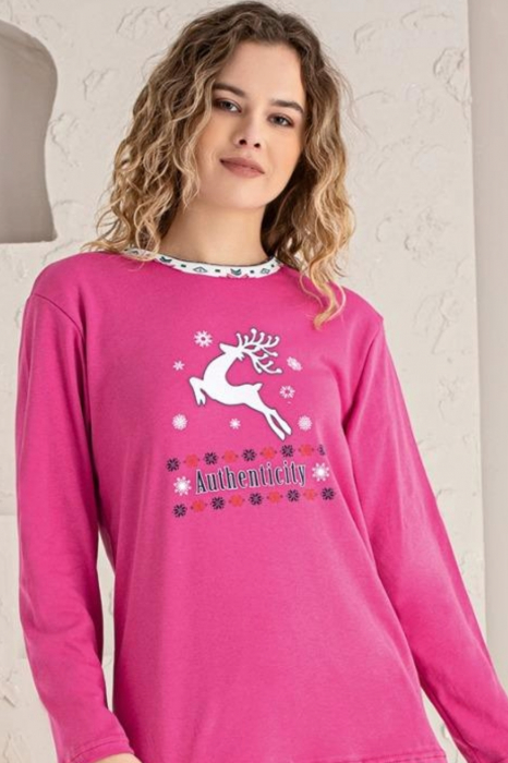 Pijama dama bumbac, imprimeu Craciun ren, mov, embody.ro [3]