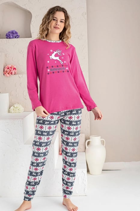 Pijama dama bumbac, imprimeu Craciun ren, mov, embody.ro [2]