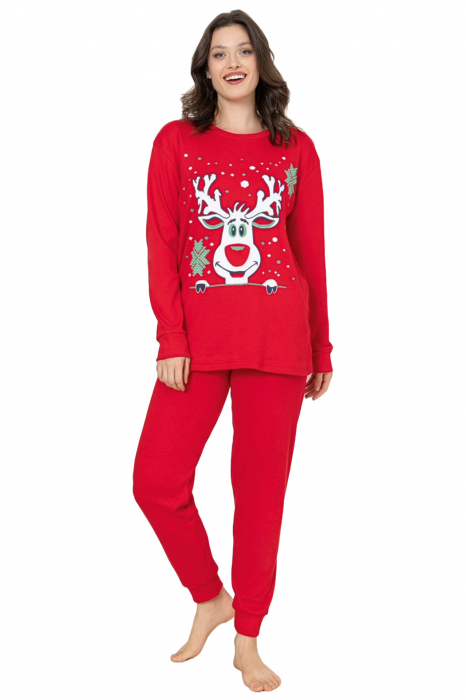Pijama dama bumbac, imprimeu Craciun ren, rosu, embody.ro [4]