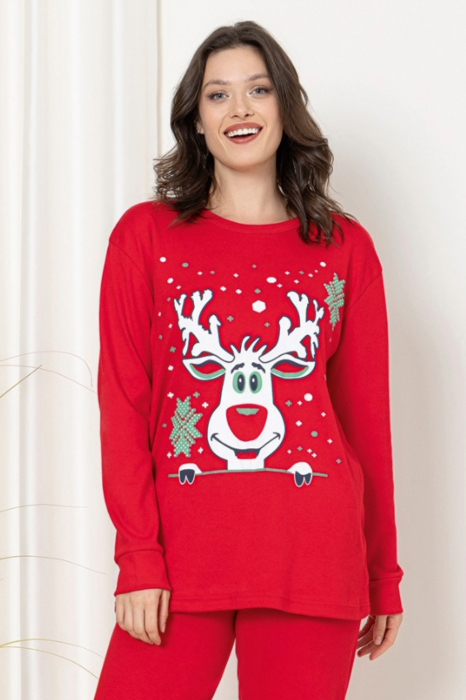 Pijama dama bumbac, imprimeu Craciun ren, rosu, embody.ro [3]