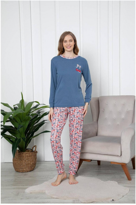 Pijama dama bumbac, imprimeu cherry, albastru 2056, embody.ro [2]
