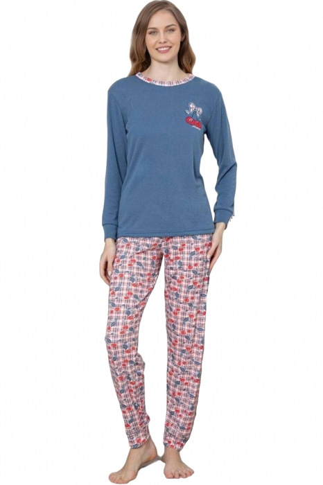 Pijama dama bumbac, imprimeu cherry, albastru 2056, embody.ro [3]