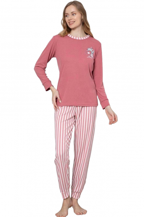 Pijama dama bumbac, imprimeu inimioare, culoare corai 2054embody.ro [3]