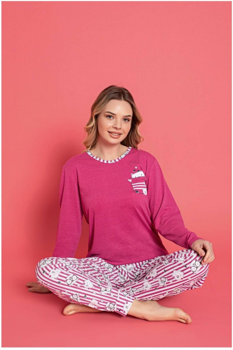Pijama dama bumbac, imprimeu Love, bleumarin, embody.ro [2]