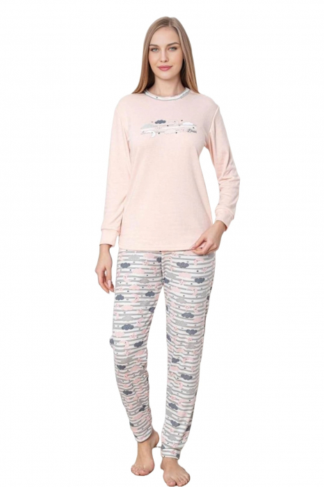 Pijama dama bumbac, imprimeu luna si stele, corai deschis 2050, embody.ro [3]