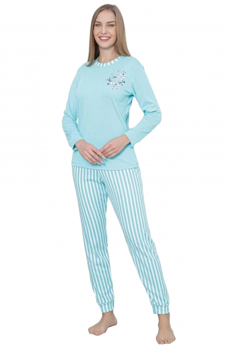 Pijama dama bumbac, imprimeu butterfly, albastru 2049, embody.ro [3]