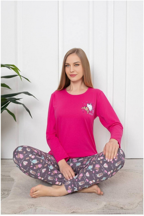 Pijama dama bumbac, imprimeu morning coffe, roz 108, embody.ro [2]