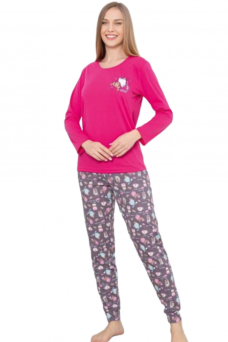 Pijama dama bumbac, imprimeu morning coffe, roz 108, embody.ro [3]