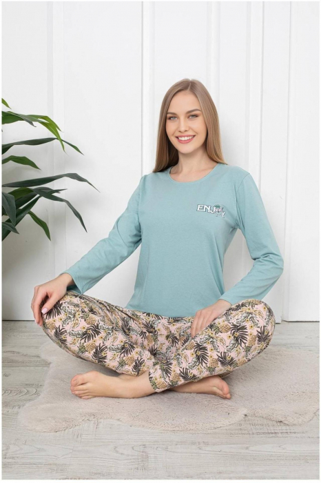 Pijama dama bumbac, imprimeu enjoy, vernil 107, embody.ro [2]