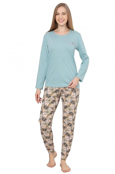 Pijama dama bumbac, imprimeu enjoy, vernil 107, embody.ro [3]