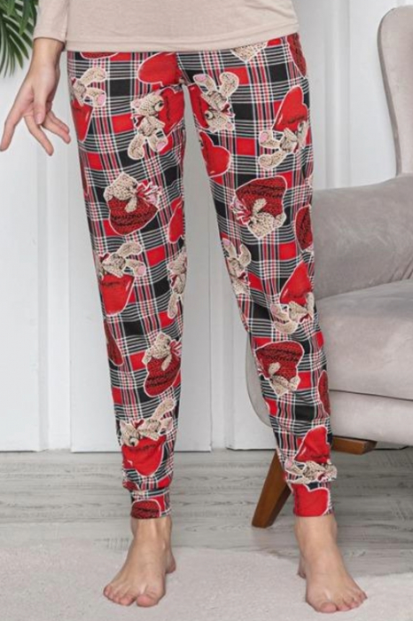 Pijama dama bumbac, imprimeu ursulet cu inimioare, bej, embody.ro [3]