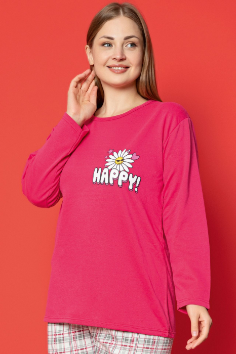 Pijama dama bumbac, batal marime mare, cu buzunar, roz 2031, embody.ro [3]