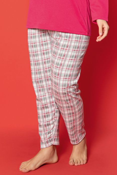 Pijama dama bumbac, batal marime mare, cu buzunar, roz 2031, embody.ro [2]
