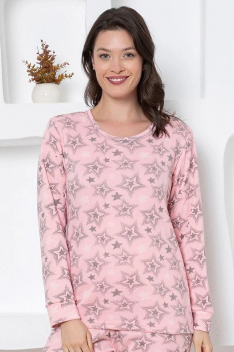 Pijama dama bumbac, maneci si pantaloni lungi, imprimeu ursuleti panda, gri, embody.ro [3]