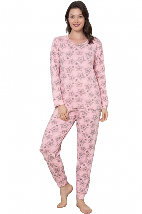 Pijama dama bumbac, maneci si pantaloni lungi, imprimeu ursuleti panda, gri, embody.ro [5]