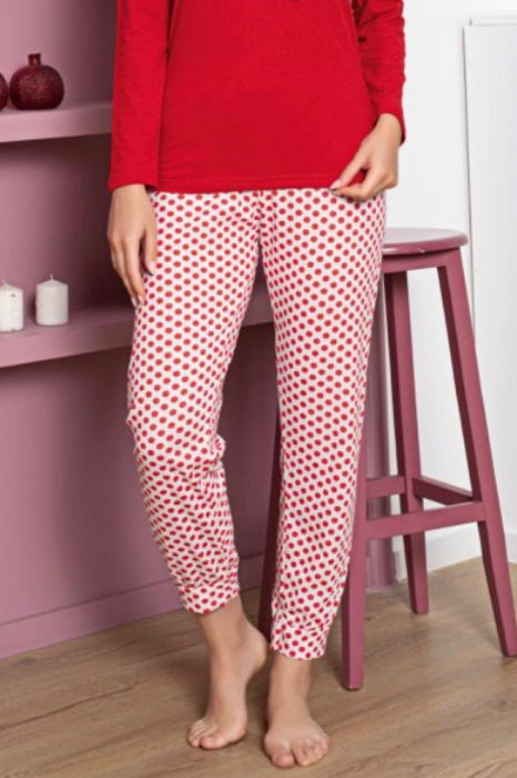 Pijama dama bumbac, maneci si pantaloni lungi, imprimeu ursuleti panda, rosu, embody.ro [2]