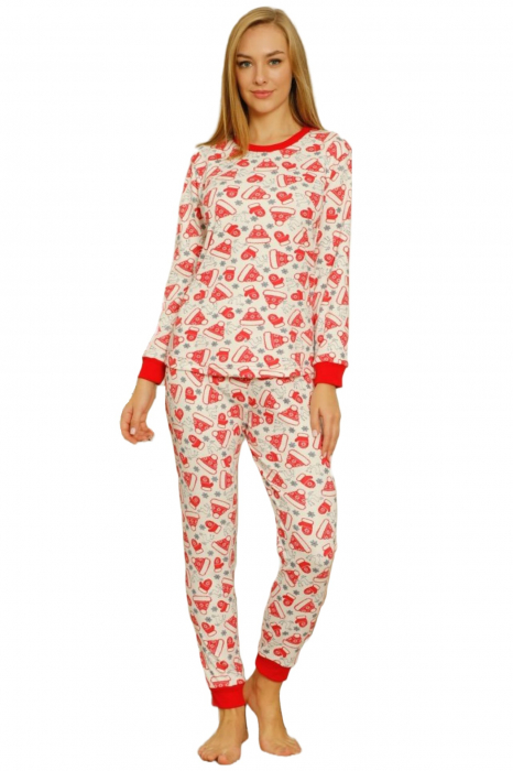Pijama dama bumbac, motiv Craciun, confortabila rosu/alb [6]