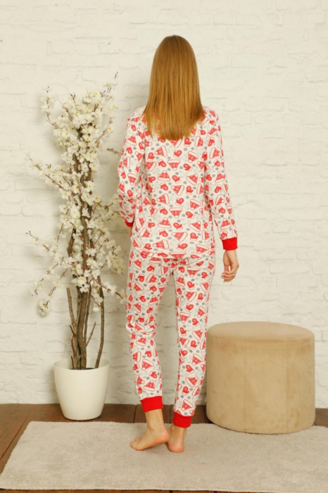 Pijama dama bumbac, motiv Craciun, confortabila rosu/alb [2]