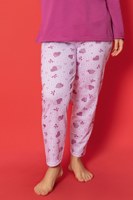 Pijama dama bumbac, batal marime mare, cu buzunar, roz 2031, embody.ro [2]