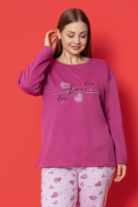 Pijama dama bumbac, batal marime mare, cu buzunar, roz 2031, embody.ro [3]
