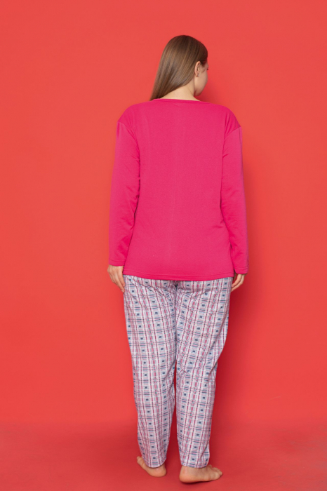 Pijama dama bumbac, batal marime mare, cu buzunar, roz 2031, embody.ro [3]