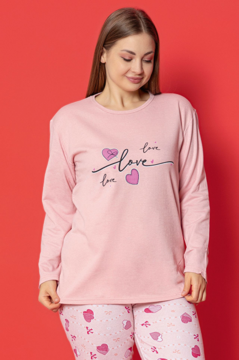Pijama dama bumbac, batal marime mare, cu buzunar, roz 2031, embody.ro [3]