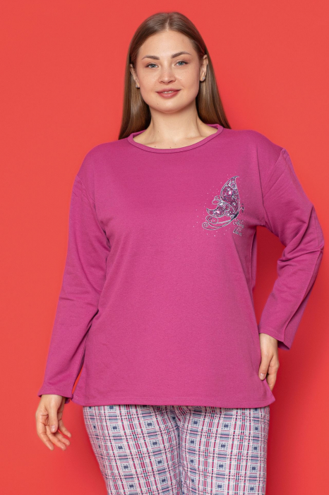 Pijama dama bumbac, batal marime mare, cu buzunar, roz 2031, embody.ro [3]
