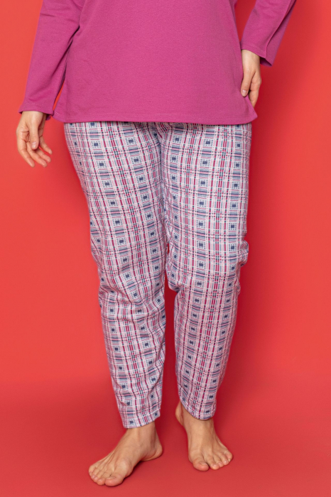 Pijama dama bumbac, batal marime mare, cu buzunar, roz 2031, embody.ro [2]