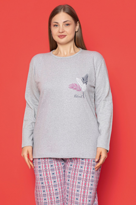 Pijama dama bumbac, batal marime mare, cu buzunar, roz 2031, embody.ro [3]