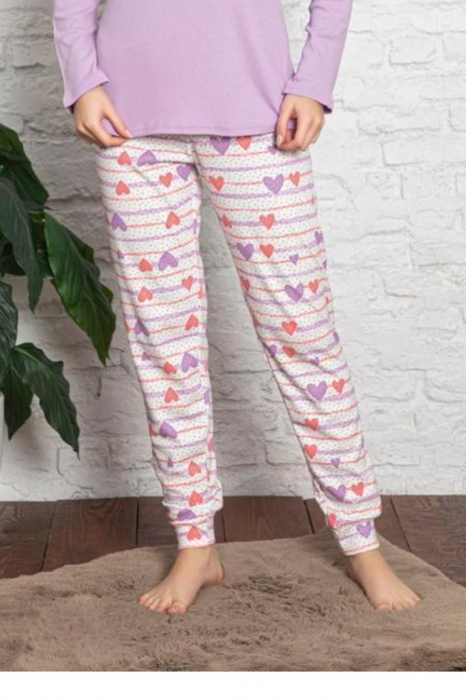 Pijama dama bumbac, confortabila, cu imprimeu My Heart, mov [4]