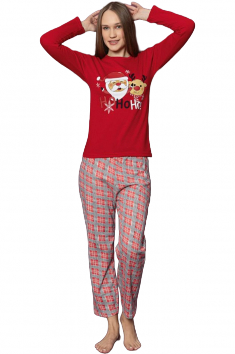 Pijama dama cu imprimeu Craciun Ho Ho Ho, bumbac vatuit, rosu, embody.ro [5]