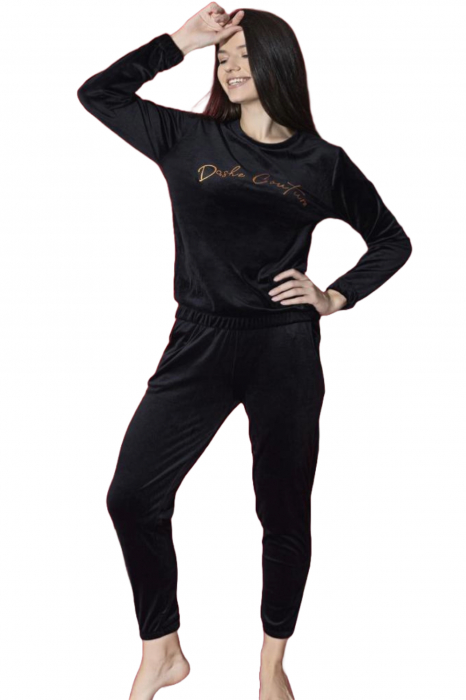 Pijama dama catifea, material moale si delicat, negru embody.ro [3]