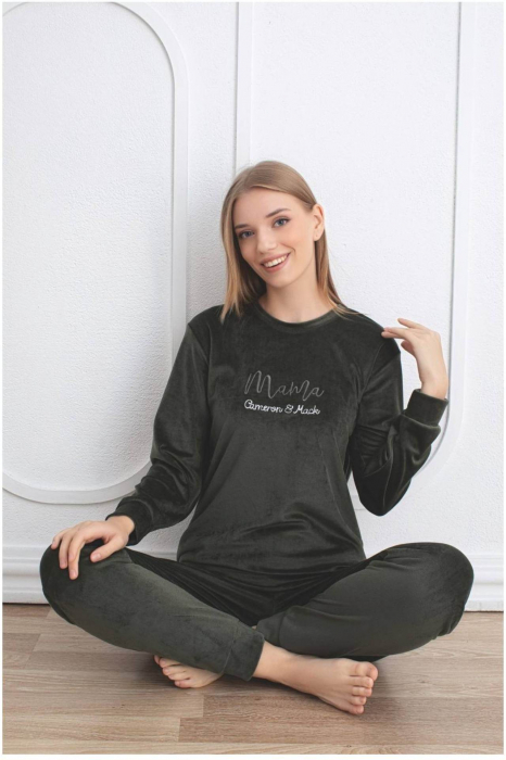 Pijama dama catifea, material moale si delicat, imprimeu uni, roz pudra, embody.ro [2]