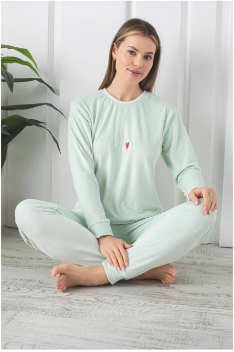 Pijama dama catifea, material moale si delicat, imprimeu uni, roz pudra, embody.ro [2]
