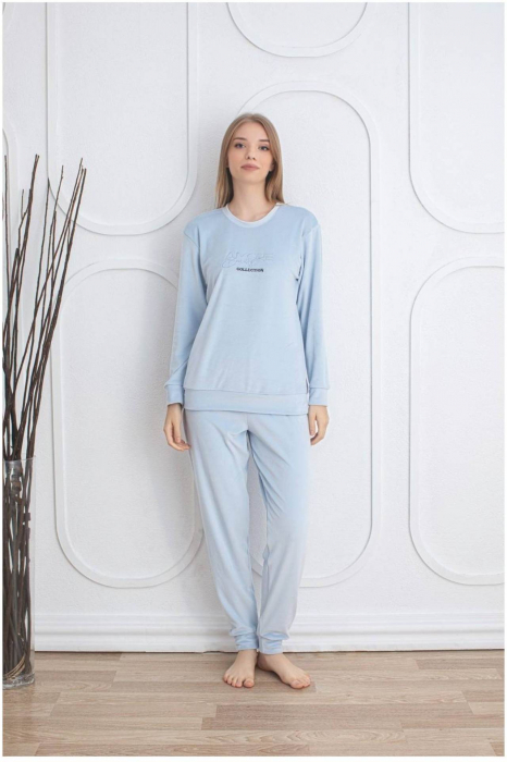 Pijama dama catifea, material moale si delicat, imprimeu uni, roz pudra, embody.ro [2]