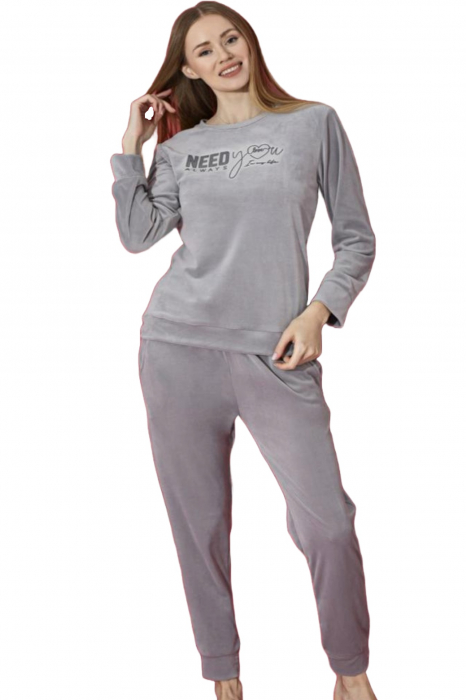 Pijama dama catifea, material moale si delicat, Need you, gri, embody.ro [4]
