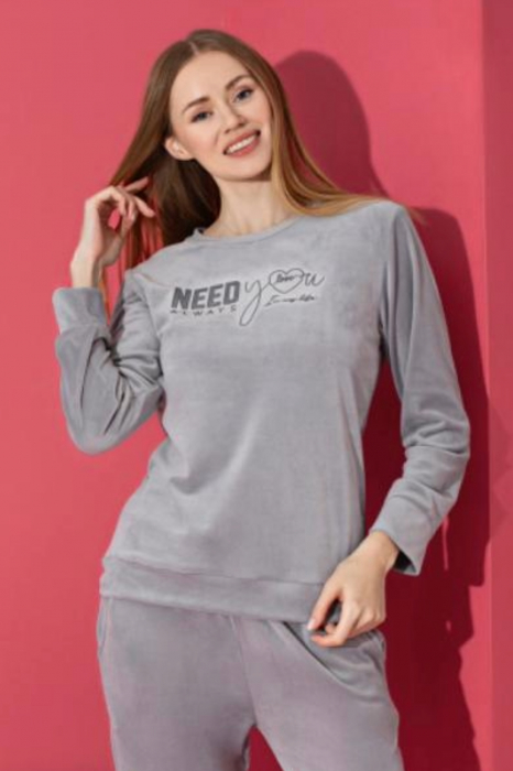Pijama dama catifea, material moale si delicat, Need you, gri, embody.ro [3]