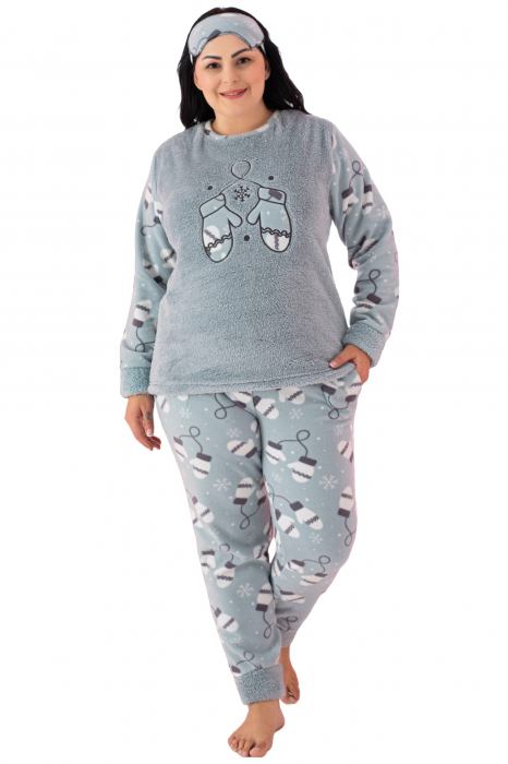 Pijama dama cocolino batal-marime mare Craciun manusi, pufoasa si calduroasa, verde, embody.ro [4]