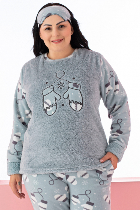Pijama dama cocolino batal-marime mare Craciun manusi, pufoasa si calduroasa, verde, embody.ro [3]
