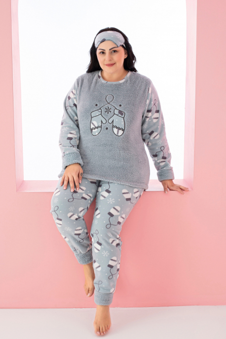 Pijama dama cocolino batal-marime mare Craciun manusi, pufoasa si calduroasa, verde, embody.ro [2]