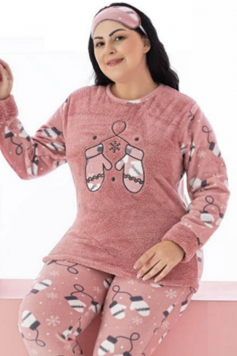 Pijama dama cocolino batal-marime mare, pufoasa si calduroasa, corai [5]