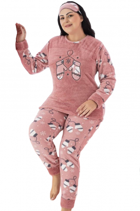 Pijama dama cocolino batal-marime mare, pufoasa si calduroasa, corai [6]