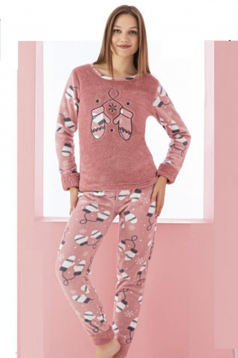 Pijama dama cocolino batal-marime mare, pufoasa si calduroasa, corai [3]