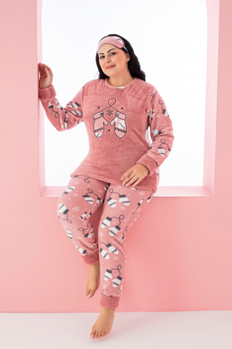 Pijama dama cocolino batal-marime mare, pufoasa si calduroasa, corai [2]