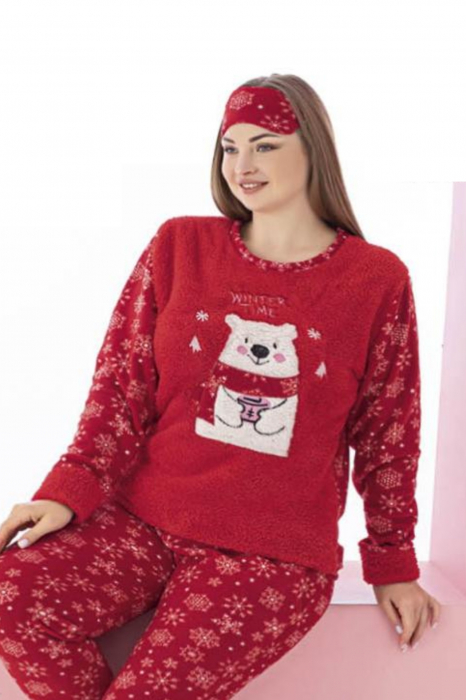 Pijama dama cocolino batal-marime mare, pufoasa si calduroasa, Craciun winter time, rosu [3]