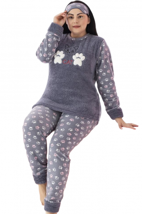 Pijama dama cocolino batal-marime mare, pufoasa si calduroasa, gri [3]